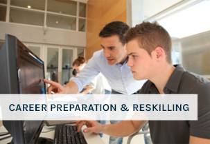 Mentor training a young man a new skill Mentor training a young man a new skill